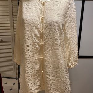 Dennis basso lace cardigan, size small, color cream